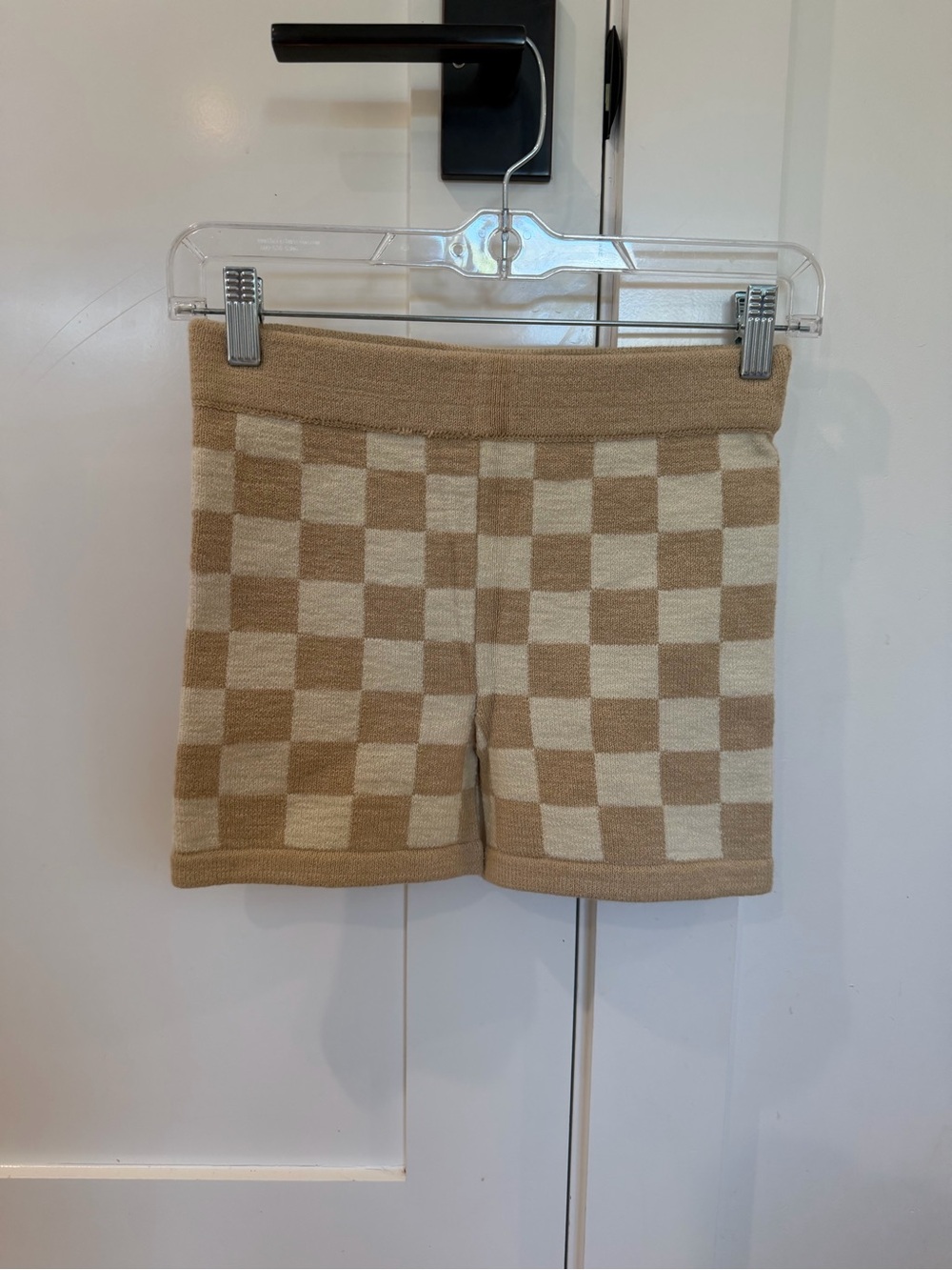Belle the Label Sand Cream Checkerboard Knit Lounge Shorts S